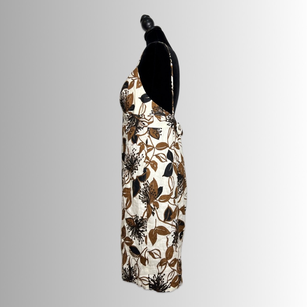Muse 100% Linen V-Neck Spaghetti Strap Open Back Dress, Floral Design, Size 14 - Picture 5 of 7
